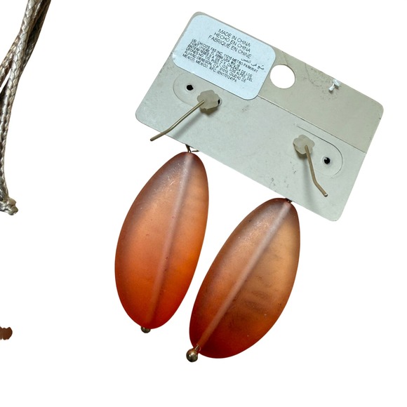 Chicos Necklace Earring Set Orange Frosted Resin Multi Strand Statement Jewelry - Picture 5 of 8